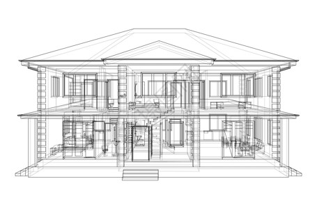 红色边框楼层图室内外 内有可见的内部元素草图建造住房设计师地面绘画建筑学住宅小屋项目背景