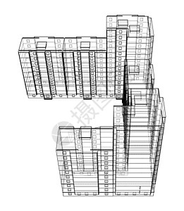 多层楼建筑的电线框架模型线条店铺原理图工程住房印刷绘画技术建造项目背景图片