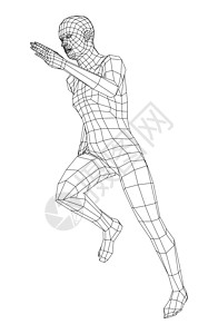 3D 插图运动员竞赛技术跑步身体草图格子运动短跑男人背景图片