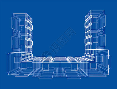 多层楼建筑的电线框架模型办公室蓝图房子技术工程建筑师线条印刷项目文档背景图片