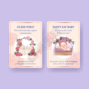 带有新生婴儿概念 水彩色风格的游戏卡模板女孩宝宝新生婴儿水彩广告乐趣针织卡片配饰皮肤背景图片