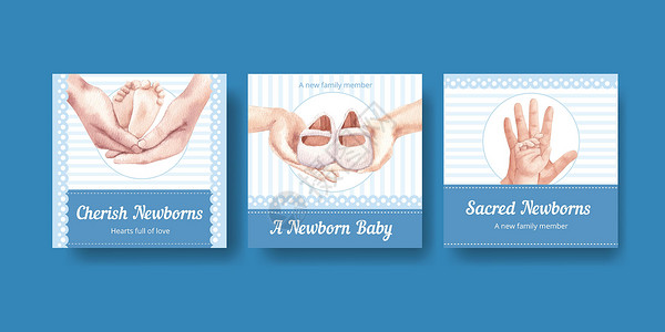 带有新生婴儿概念 水彩色风格的Banner模板配饰女婴水彩睡觉女孩新生婴儿针织宝宝广告皮肤背景图片
