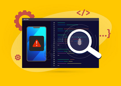 软件测试员调试移动应用程序 软件应用程序开发概念 测试和修复应用程序 移动调试工具 平面矢量图设计图片