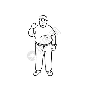 艺术一线 微笑着的胖子手臂举起 显示力量强大的插图矢量手 在白色背景上被孤立背景图片