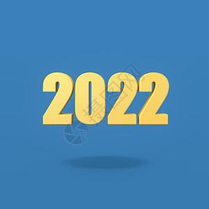 黄色夹心蓝数字关于蓝背景的2022年数字文本蓝色阴影渲染黄色插图年度时间背景