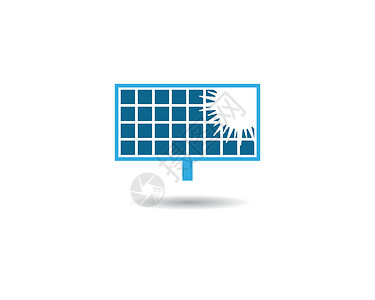 太阳能面板矢量标识图力量绿色环境技术生态商业活力太阳细胞蓝色背景图片