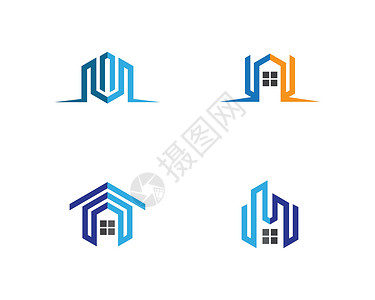 房地产标志图标它制作图案景观品牌商业蓝色建筑物建筑房子白色标识插图背景图片