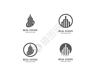 房地产标志图标它制作图案建筑房子城市公司艺术白色景观插图蓝色品牌背景图片
