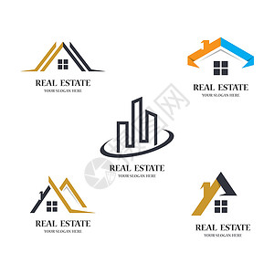房地产标识房地产标志图标它制作图案蓝色插图城市房子商业公司标识品牌景观建筑插画