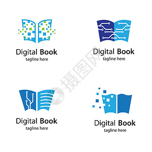 图书馆标志数字书数字标志书技术矢量图标图书馆互联网身份电子产品公司标识网络网站学校电路设计图片