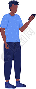 男人低头具有手机半平板彩色矢量特性的时尚男子插画