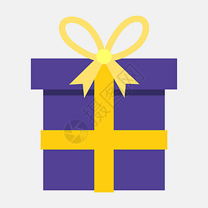 带蝴蝶结黑猫美丽的紫色礼物盒 带黄色丝带设计图片