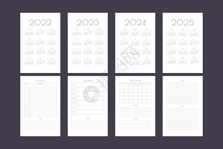 2022 2023 2024 2025 日历和每日每周每月个人计划日记模板 商务笔记本月历个人日程简约设计桌子办公室记事簿网格季背景图片