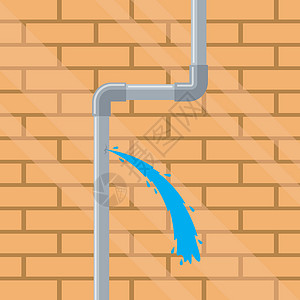 管道漏水水管漏水管道墙砖背景矢量要素概念设计插画