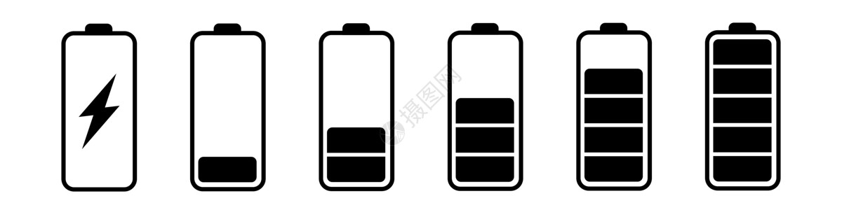 锂纽扣电池电池充电级别图标集进步充电器技术互联网电气按钮资源活力电话力量插画