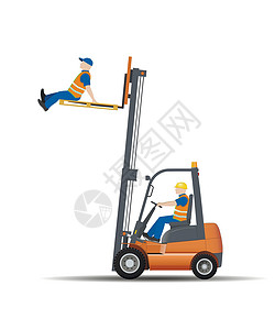 用叉车工作的危险 禁止用托盘将人抬起来 矢量插图 (单位 千斤顶)设计图片