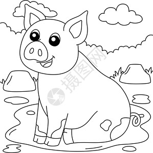 儿童猪肉彩色页面小猪动物填色本插图农场教育鼻子学校染色意义背景图片