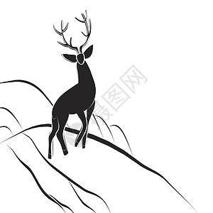 红驯鹿在山坡上站着 鹿角大鹿头的骄傲之鹿插画