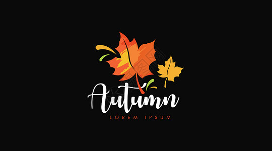 黑色背景中分离的秋天Logo设计概念矢量徽标插图植物树叶橙子载体创意植物学标识季节背景图片