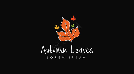 一叶子logo黑色背景中分离的秋天Logo设计概念矢量创意载体橙子手绘插图标签叶子植物学静脉标识背景