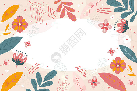 由多彩花朵和花朵协调安排的空白框架装饰 空海报边框被多色布格环绕 组织得非常井然有序植物墙纸计算机庆典季节问候环境图案创造力图形背景图片