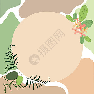 空白的框架装饰着抽象的现代化形式的花朵和叶子 空旷的现代边框被组织愉快的五颜六色的线条符号包围海报绿色元素草本植物墙纸卡通片食物背景图片