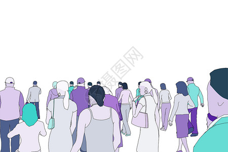 一群人向前走 在白色背景下被隔离 背影 没有脸的人的背影 平面样式 与人的轮廓的剪影 矢量图设计图片