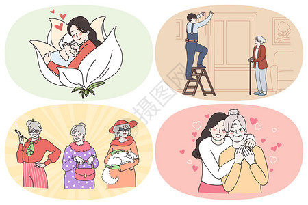 祖母照片素材快乐的老年人获得支助概念(PAF)设计图片