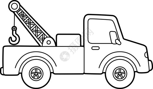 救援车儿童孤立的拖车颜色页面插画