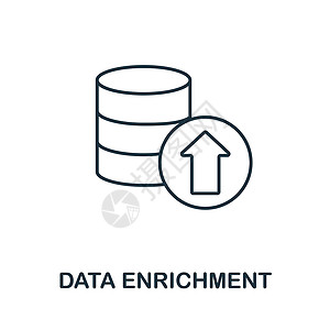 数据存储库数据丰富图标 来自客户关系集合的行元素 用于网页设计 信息图表等的线性数据浓缩图标标志插画