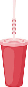 带吸管的纸杯图像 用于快餐的塑料杯 一杯红色的饮料用一根吸管 在白色背景上孤立的矢量图插画