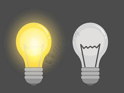 发光的电灯泡发光和特写电灯泡 灯泡图标 通电和断电模板插画