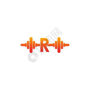 带barbell 图标的字母 R 健身设计模板插图背景图片