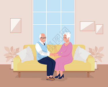 已婚快乐的老年夫妇平板彩色矢量插图插画