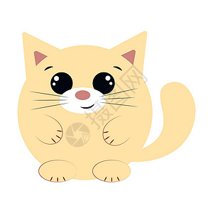 晶须猫可爱的卡通圆猫 用颜色绘制插图插画