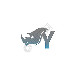 印度犀牛字母 Y 带有犀犀牛头图标徽标标识模板插画