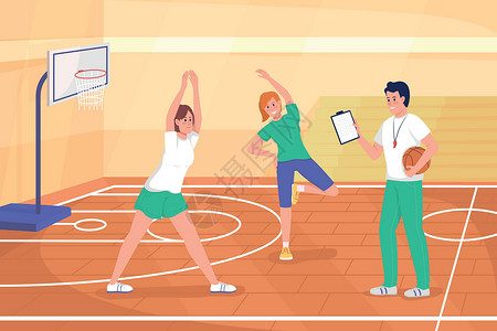 篮球横幅篮球类平板彩色矢量插图插画