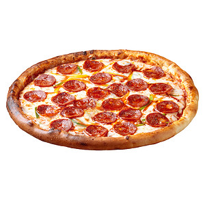 孤立的意大利意大利辣椒尼披萨和沙拉米美食面团营养脆皮小吃菜单食物胡椒盘子糕点背景图片