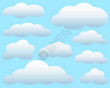 蓝色背景矢量图上的云集设置设计图片