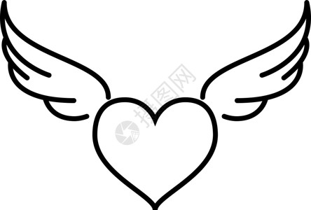 心脏与翅膀大纲图标矢量黑色情人绘画插图飞行浪漫艺术白色羽毛背景图片