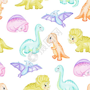 手绘动物恐龙白色背景上无缝模式 织物 纺织品 包装的可爱迪诺纹理背景