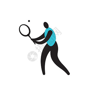 网球运动员图标矢量 男子手持网球拍 一个人在白色背景上的身影 运动设计图片