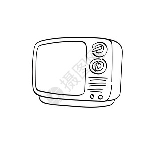 电视简笔画在白色背景线艺术上被孤立的手插画