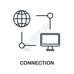 线网连接图标 来自互联网技术集合的线元素 用于网页设计 信息图表等的线性连接图标标志插画