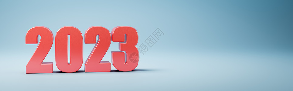 2023年度盛典关于蓝背景的2023年数字文本时间红色蓝色工作室插图年度渲染背景