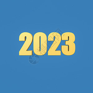 黄色夹心蓝数字关于蓝背景的2023年数字文本年度阴影插图时间渲染黄色蓝色背景