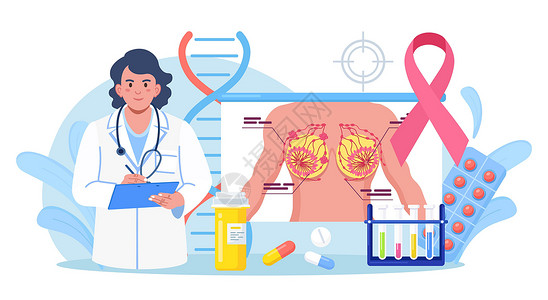 放射科医生乳腺癌 乳房科医生诊断肿瘤学 医生会诊患有乳腺疾病的患者 乳房超声和乳房 X 光检查 诊断和筛查 保健和体检摄影照片癌症咨询卫生插画