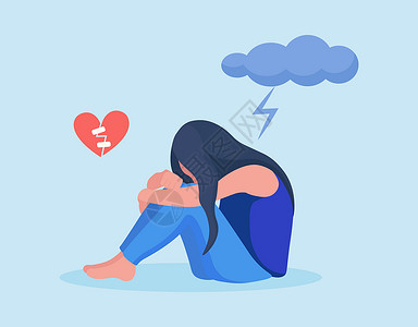 悲伤的女性患有精神疾病的悲伤 不快乐的女人正坐在乌云下 有抑郁症症状的女孩 心碎 焦虑 危机 眼泪 精疲力竭 劳累过度 疲倦设计图片