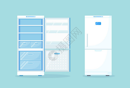 门申格为不同健康食品开放空冰箱和封闭式冰箱 厨房的壁炉 冷冻柜插画