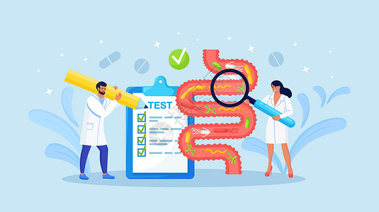 肠道免疫研究胃肠道和消化系统的小科学家 医生对肠道菌群微生物进行分析 肠胃科医生检查肠道或肠管问题设计图片